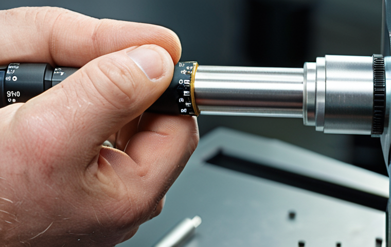 **Precision Measurement:** A close-up photo showcasing a technician using a micrometer to measure a small component in a factory setting. Focus on the precision and detail.