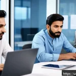 Home 21 공정관리기술자 실무 노하우 공유 플랫폼 - A diverse team of Pakistani professionals in a modern office setting engaged in a transparent commun...
